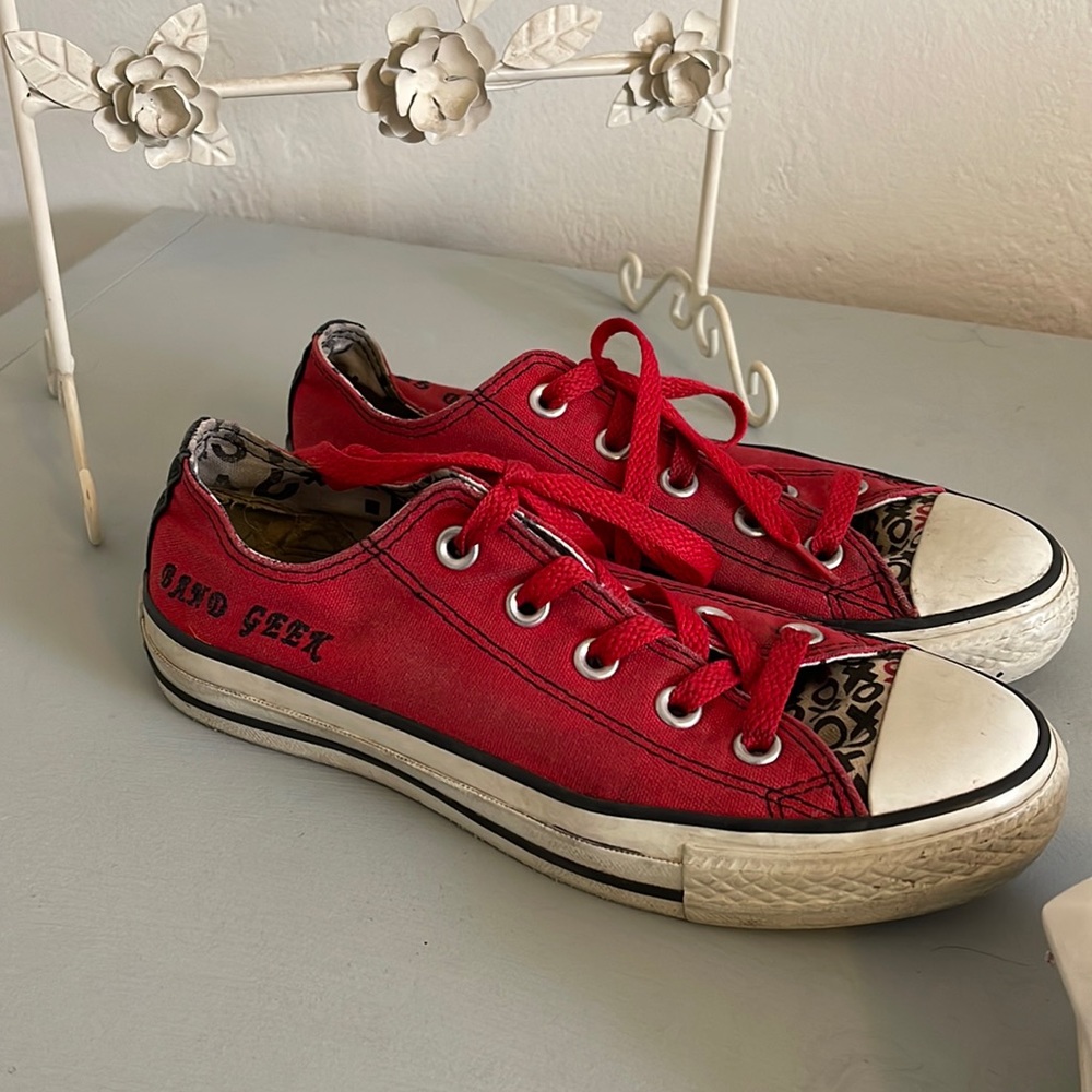 Custom “Band Geek” Red And White Converse (Size 6) - image 1